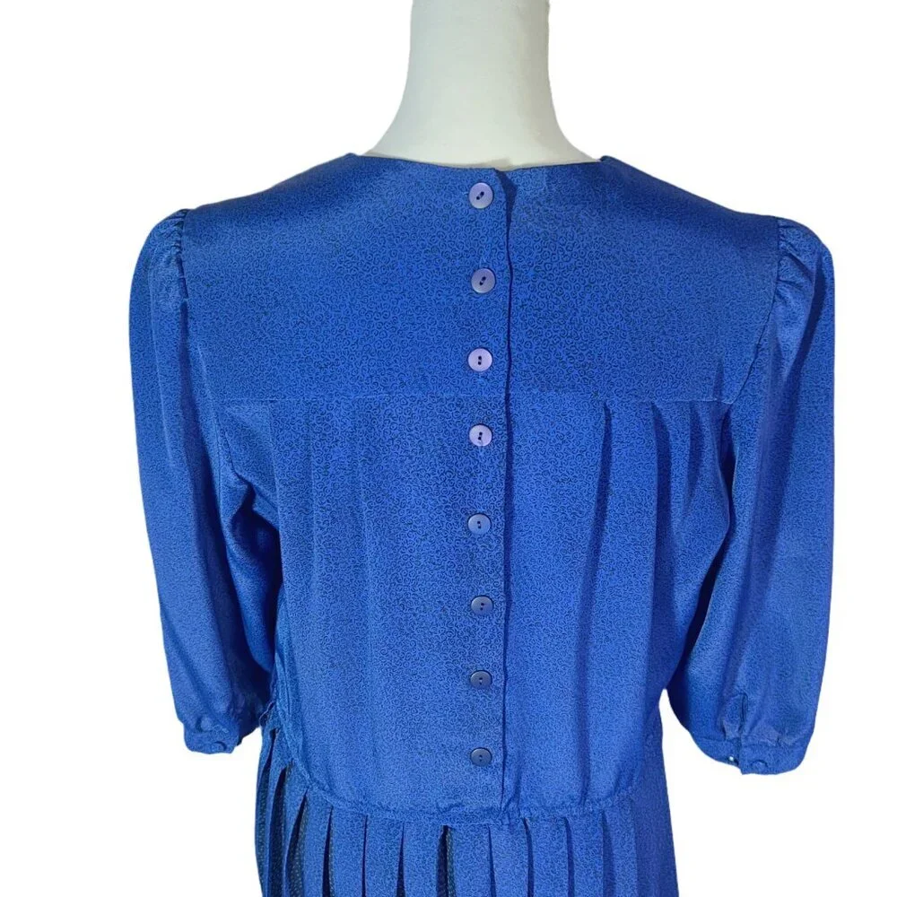 Vintage 80s BGB Petites Royal Blue Florette Pattern Secretary Dress Size 10P - Picture 6 of 7